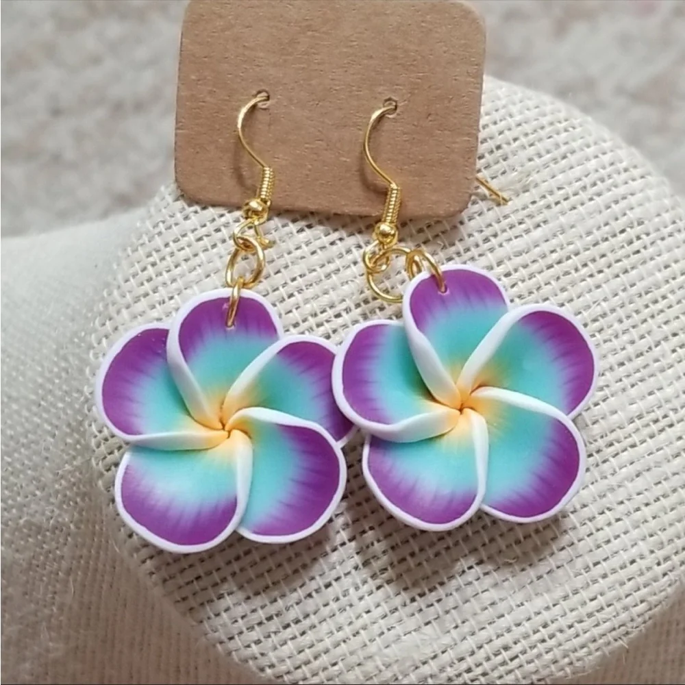 Handmade Floral Turquoise/Purple Earrings - Picture 1 of 4